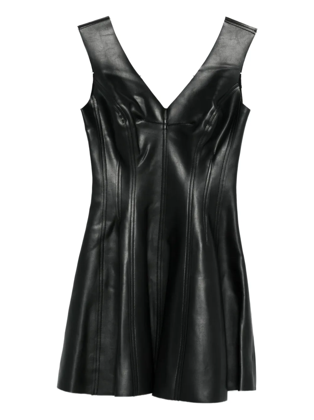 Norma Kamali Grace Black Short Dress With V-neck In Faux Leather Woman In Black