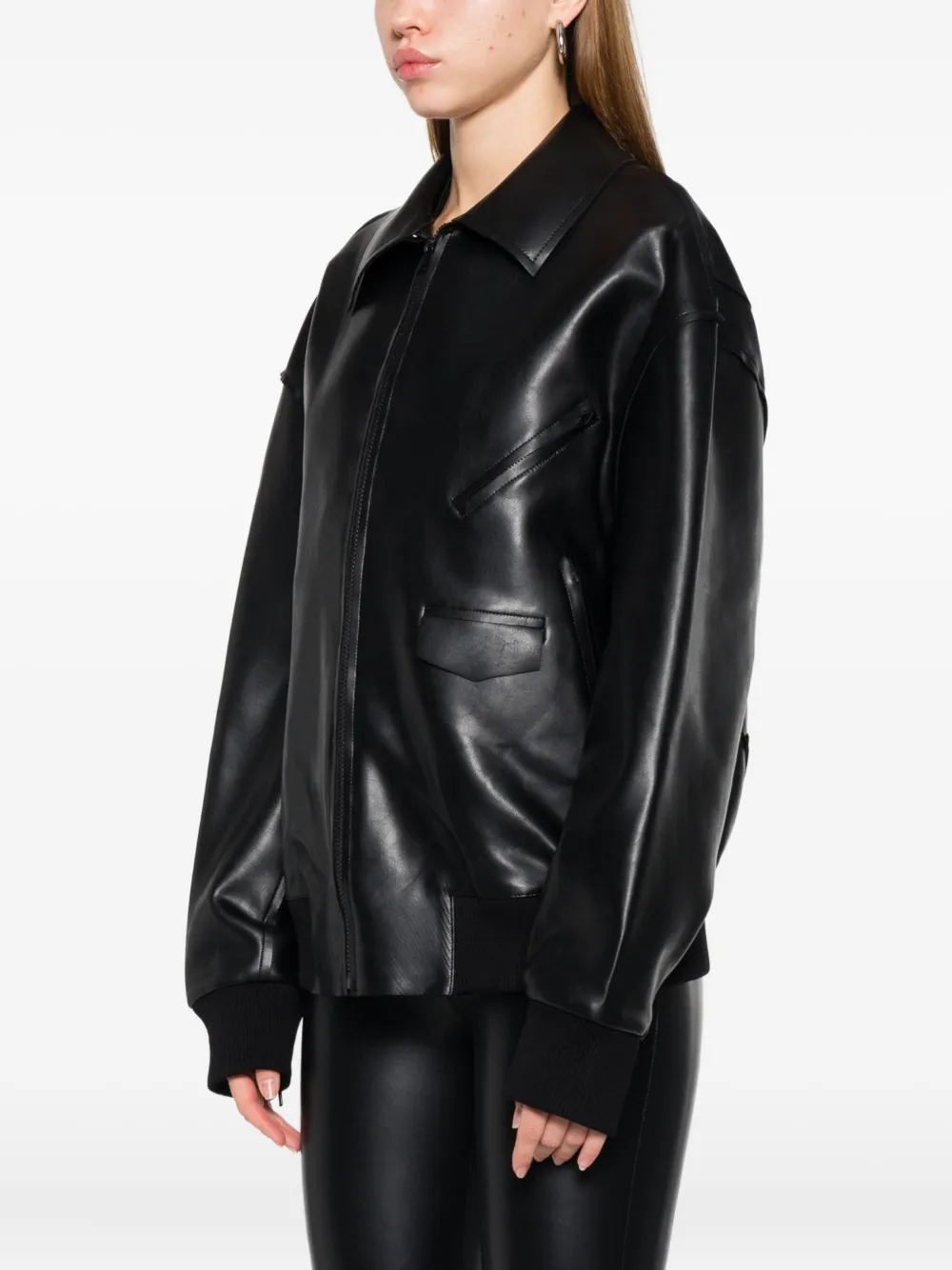 Norma Kamali Norma Faux-leather Shirt Jacket In Black