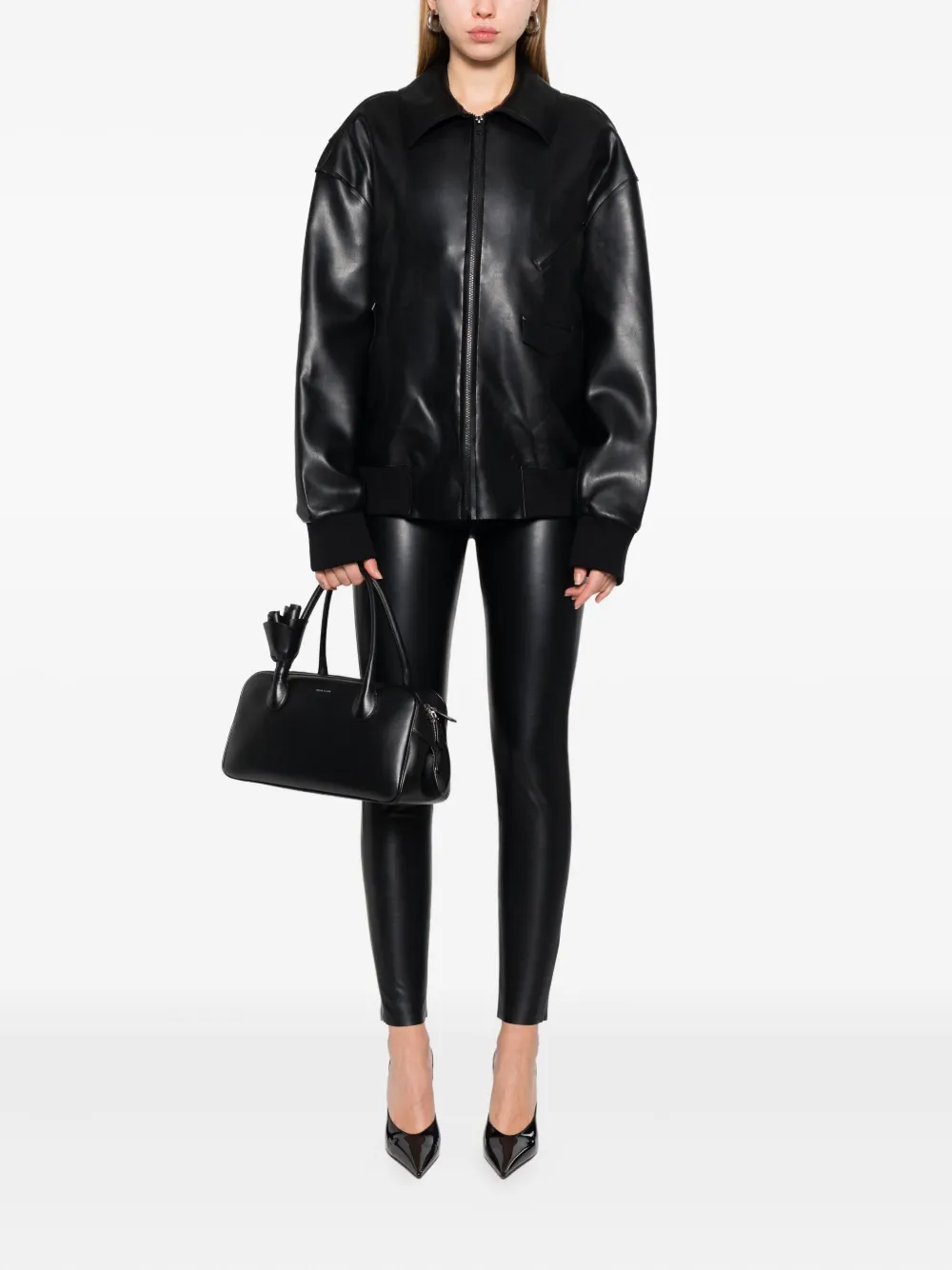 Norma Kamali Norma Faux-leather Shirt Jacket In Black