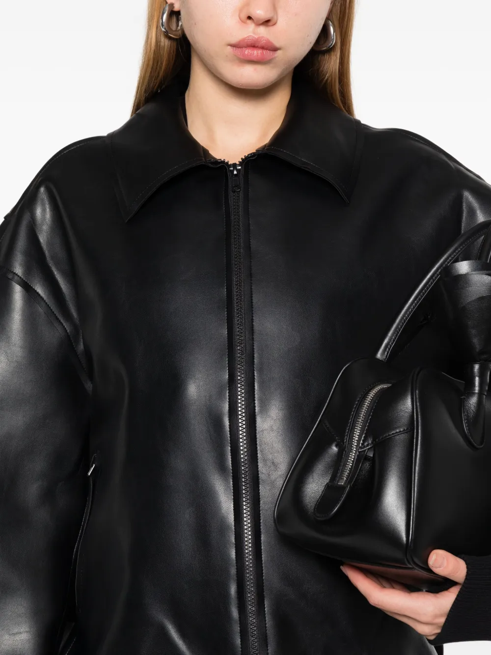 Norma Kamali Norma Faux-leather Shirt Jacket In Black