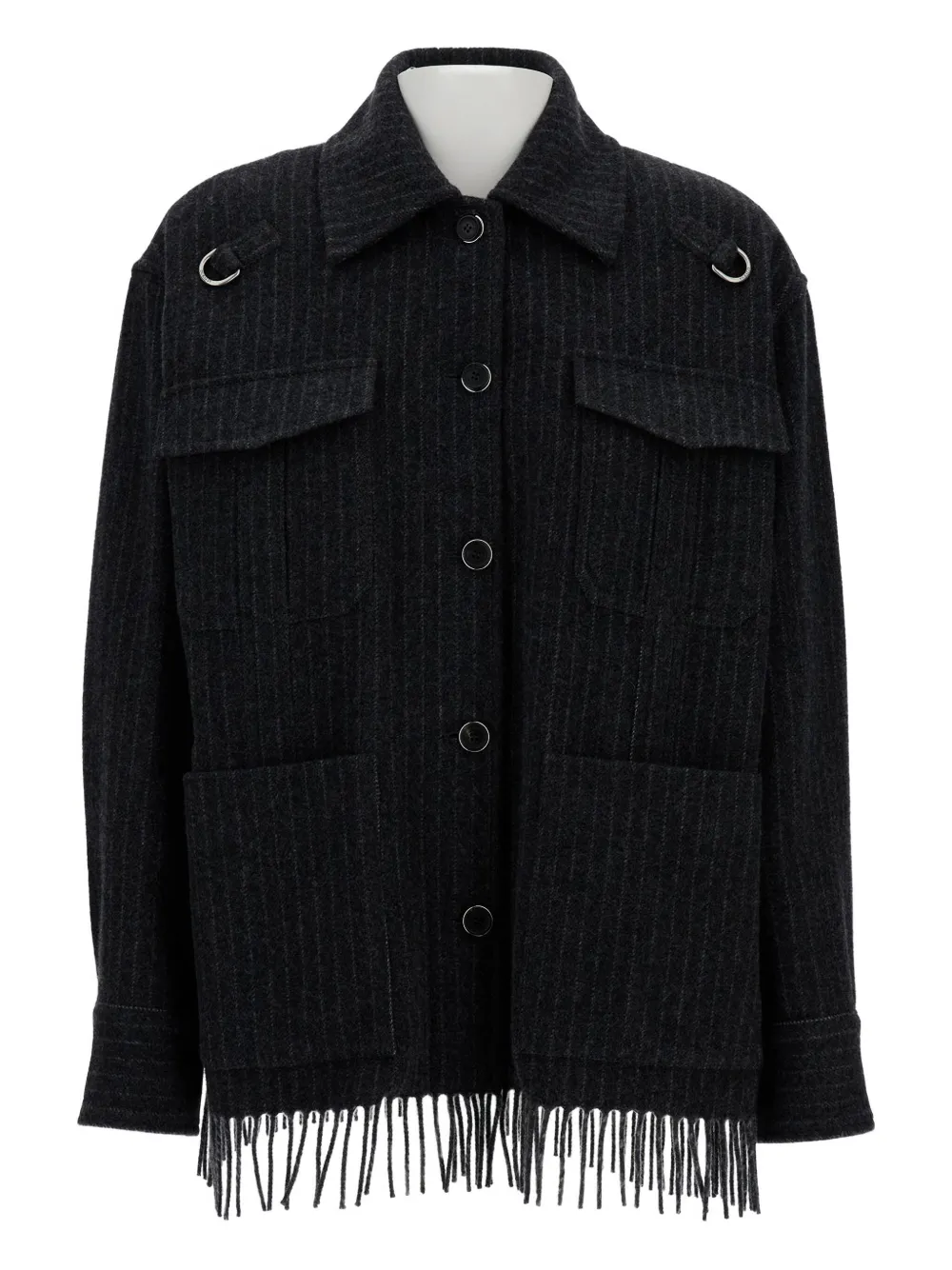 pinstripe fringed jacket