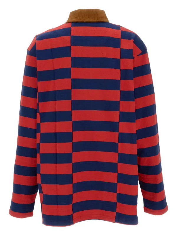 Wales Bonner Striped long-sleeve Polo Shirt | Red | FARFETCH