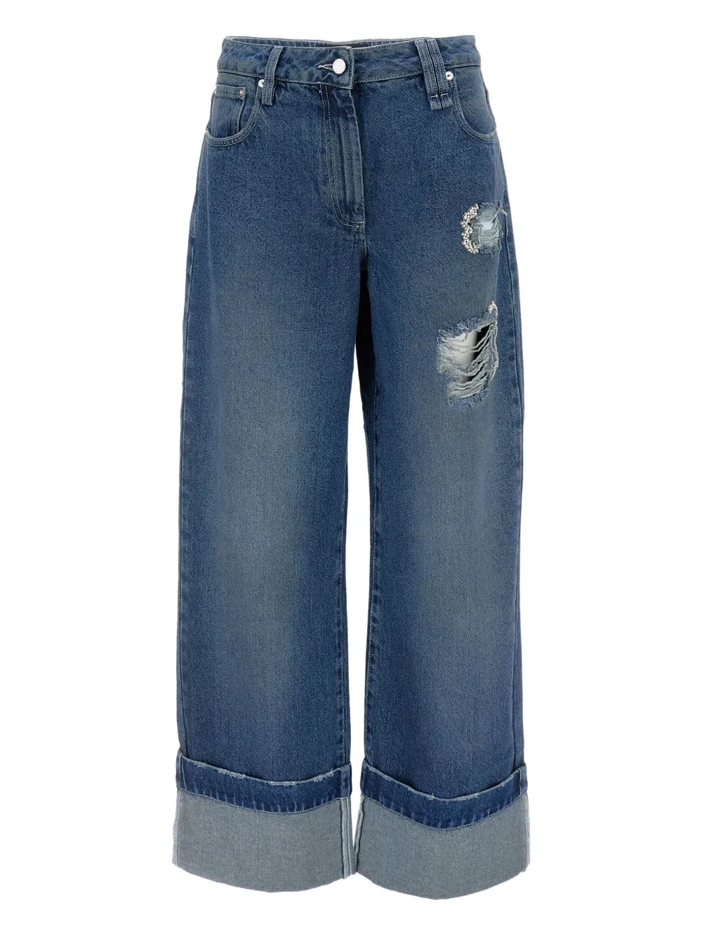 Simone Rocha Gerafelde denim jeans met omgeslagen pijpen Blauw