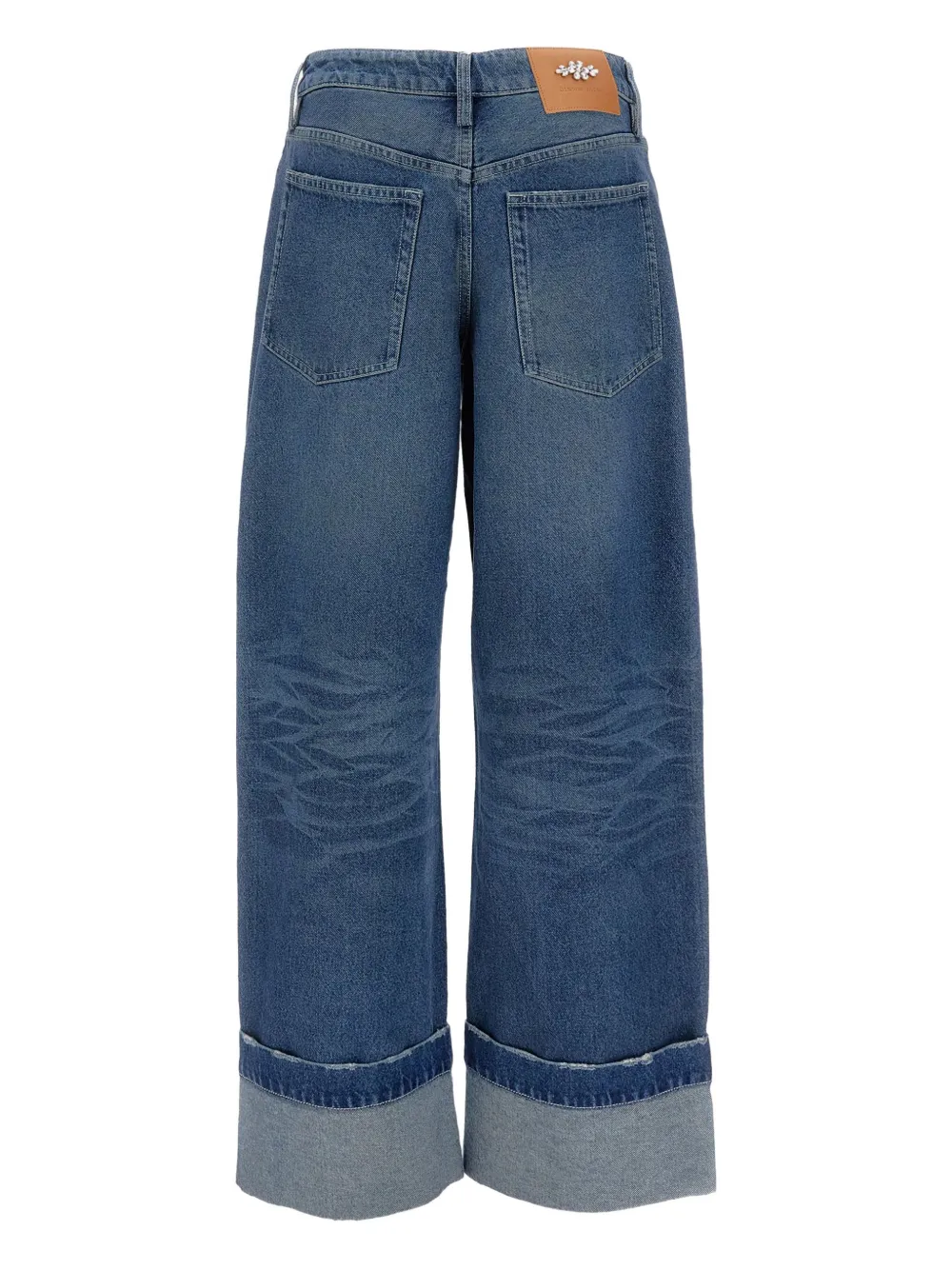 Simone Rocha Gerafelde denim jeans met omgeslagen pijpen - Blauw