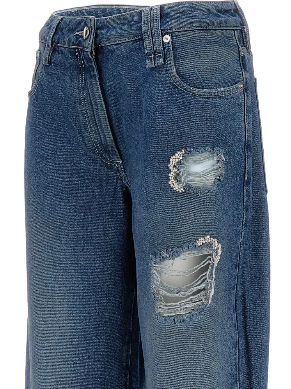 Simone Rocha Gerafelde denim jeans met omgeslagen pijpen Blauw