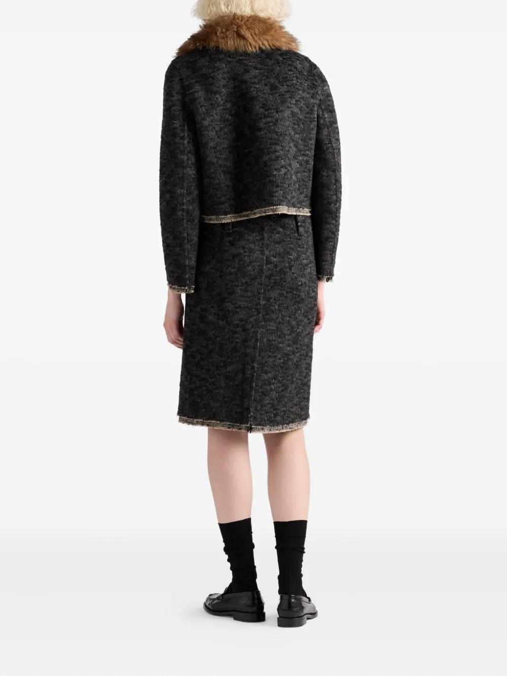 Prada Tweed Double-hem Single-breasted Jacket In Gray