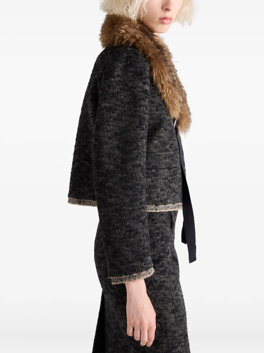 Prada Tweed Double-hem Single-breasted Jacket In Gray