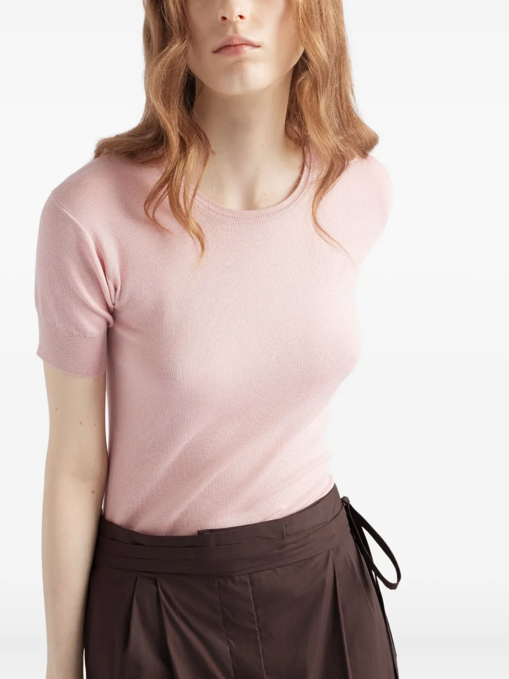 Prada Geribbelde trui met korte mouwen Roze