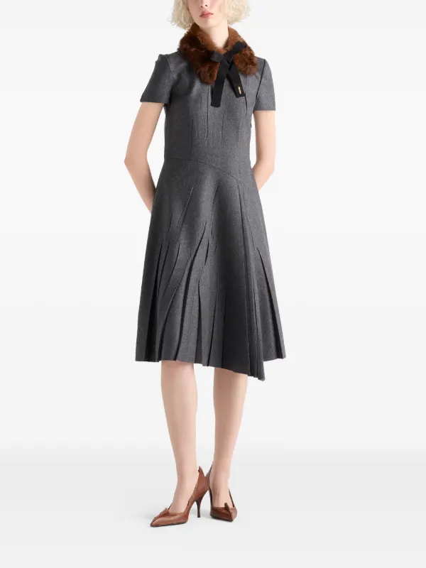 Prada Flannel Dress, Woman, Slate Gray, Size 44