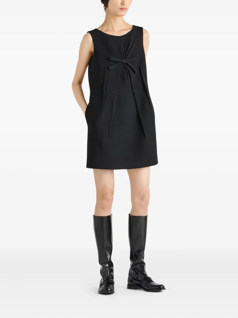 Prada Geplooide mini-jurk met strik-detail - Zwart