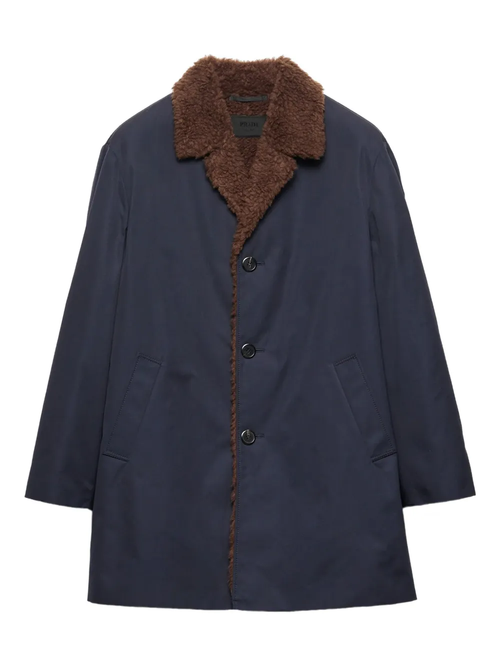 Prada Shearling-Mantel mit fallendem Revers - Blau