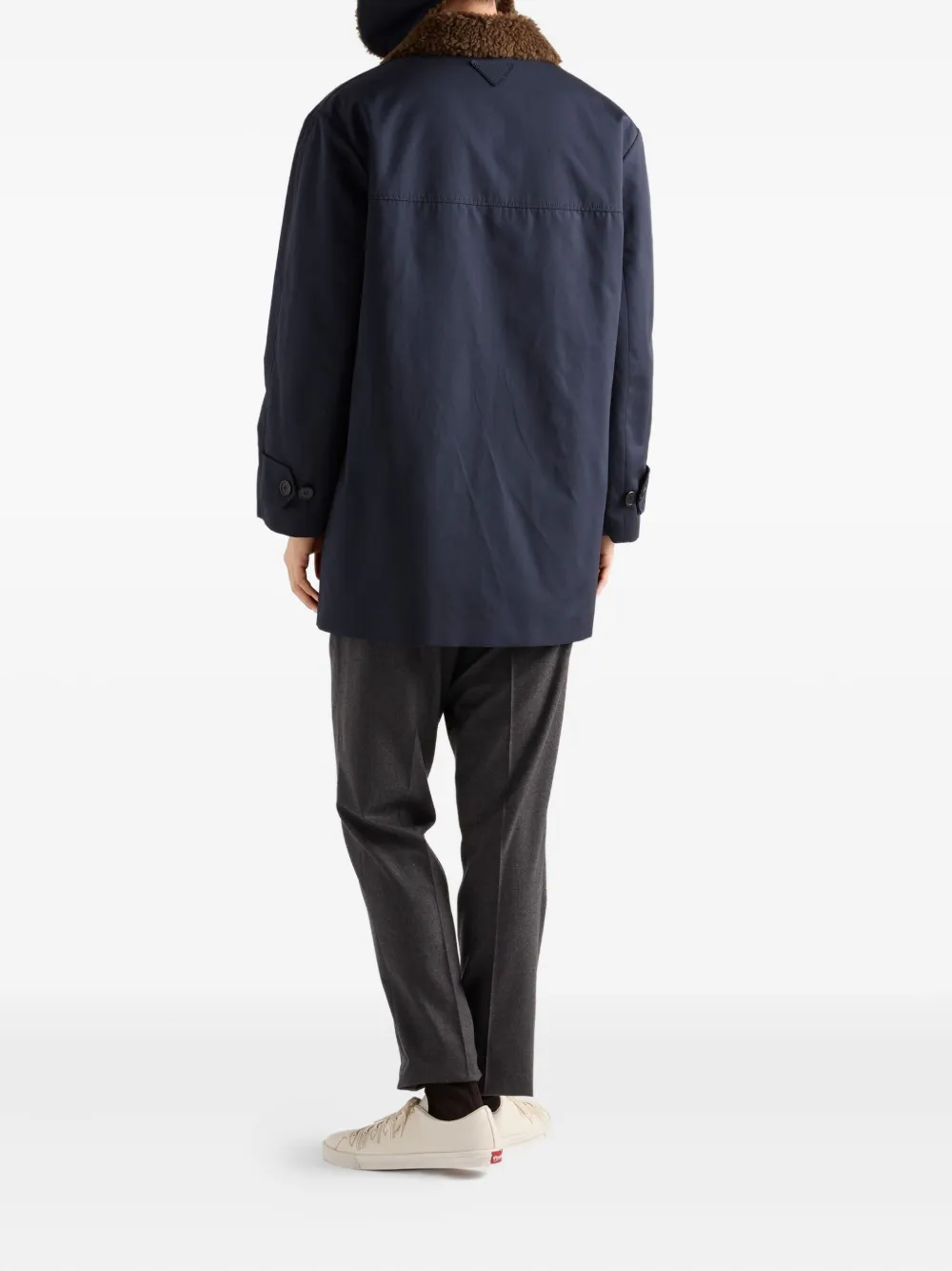  Prada Notch-lapel Shearling-collar Coat - Blue 