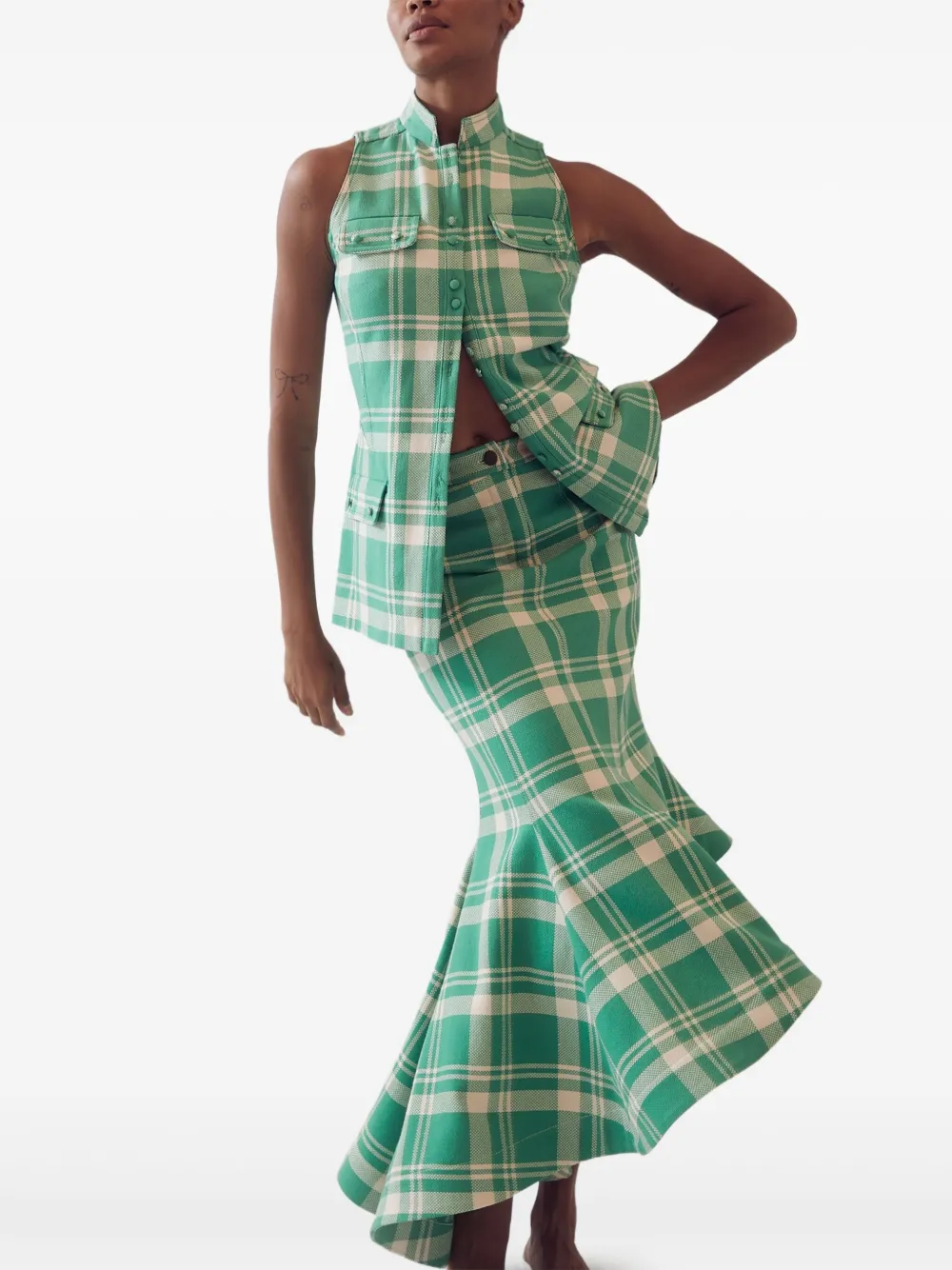 Rosie Assoulin Plaid Sleeveless Vest In Green