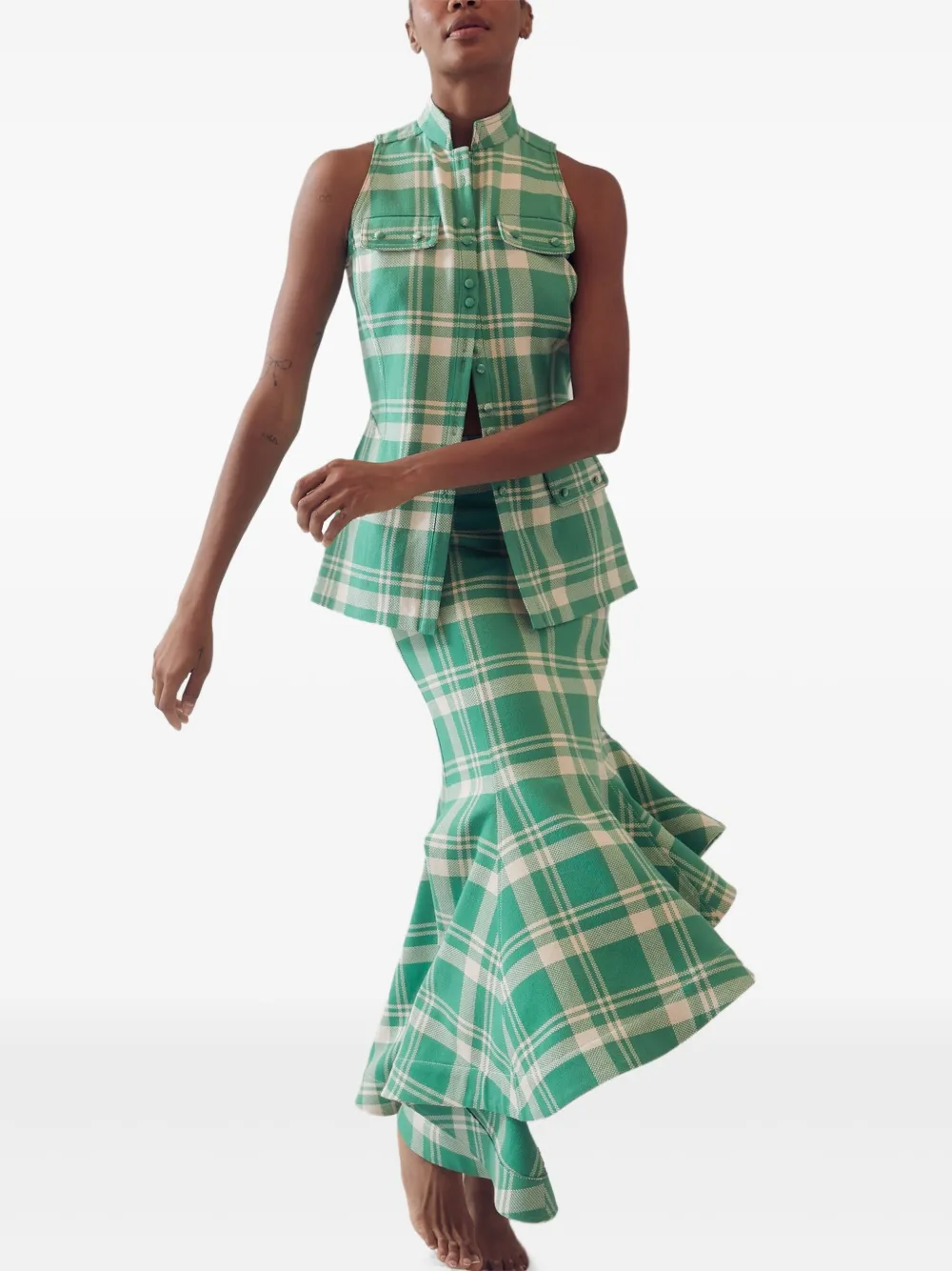 Rosie Assoulin Plaid Sleeveless Vest In Green