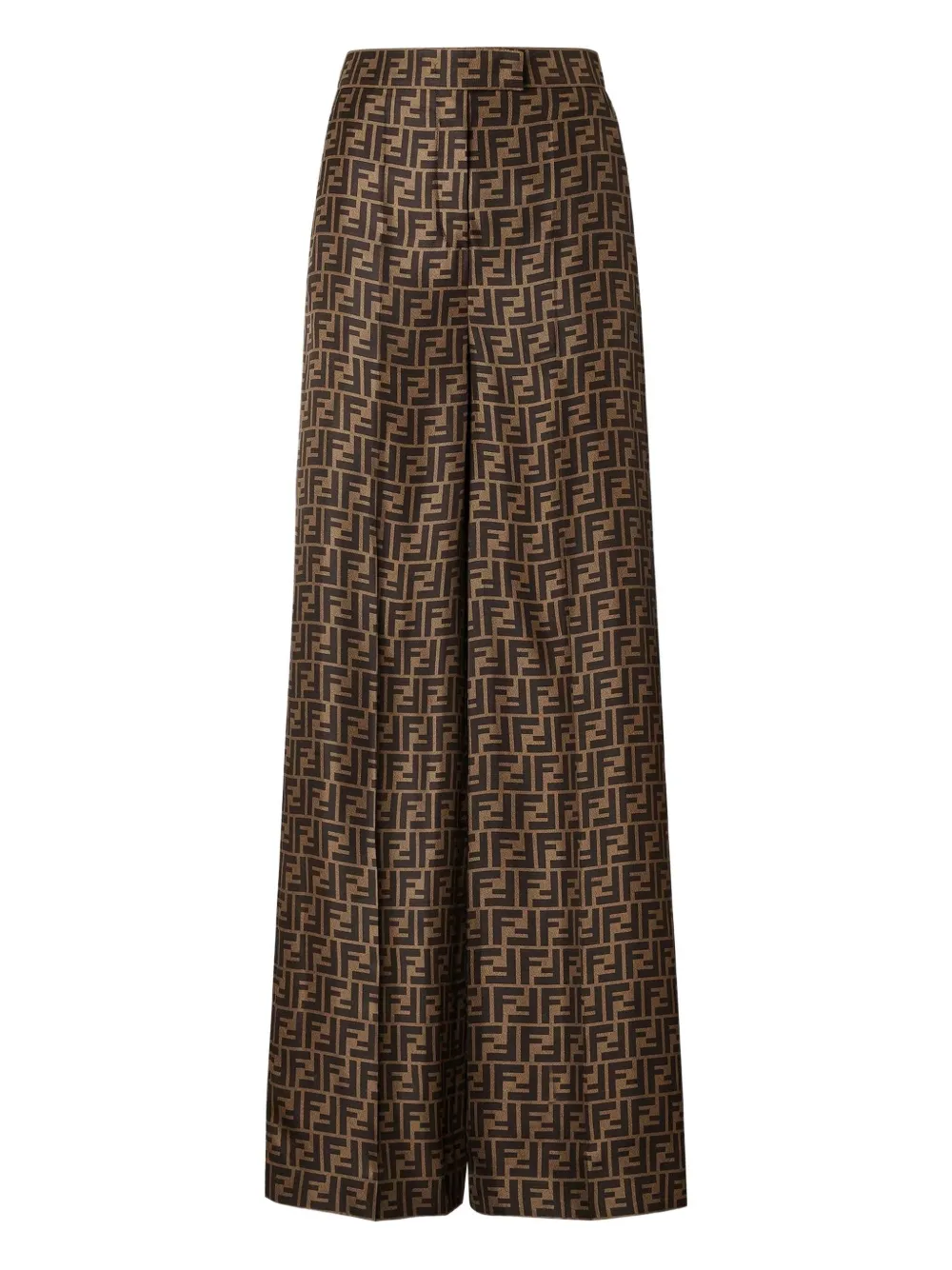 Fendi Ff-monogram Pleated Silk Trousers In Brown