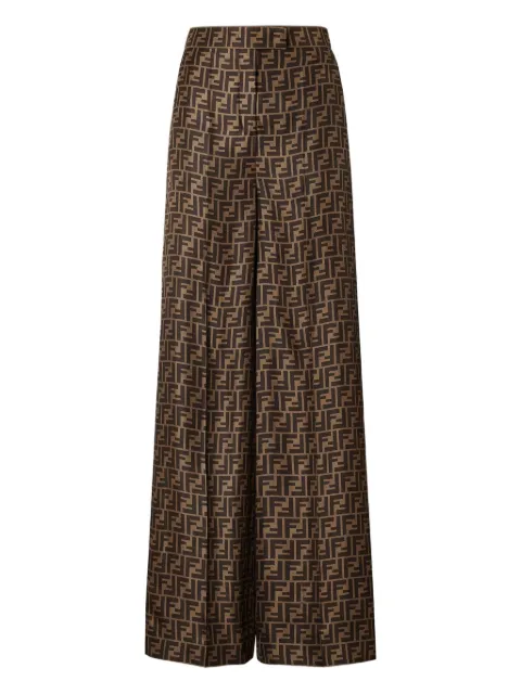 FENDI FF-monogram pleated silk trousers