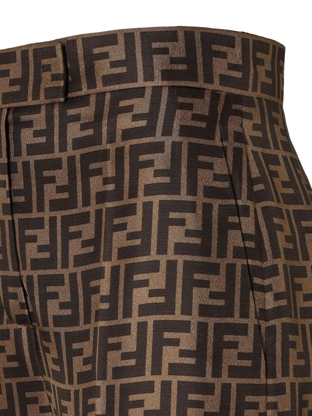 Fendi Ff-monogram Pleated Silk Trousers In Brown
