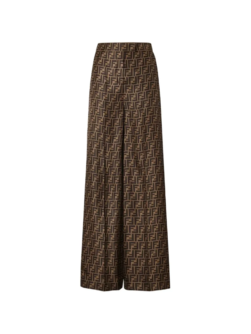 FENDI FF-monogram pleated silk trousers - Braun
