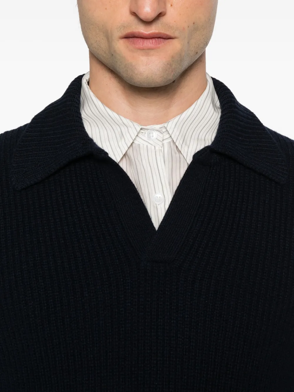 Tagliatore Ribgebreide trui met polokraag Blauw