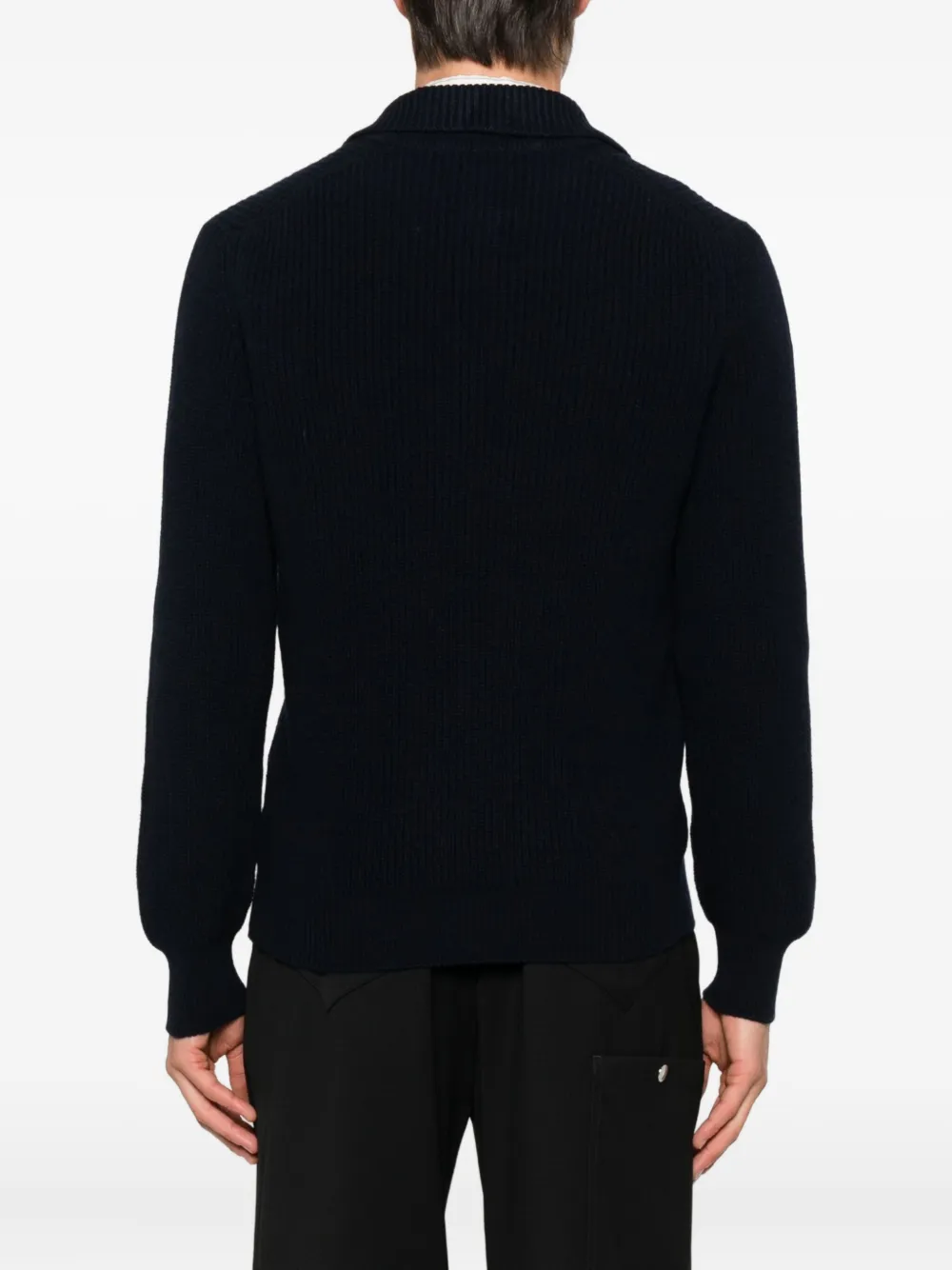 Tagliatore Ribgebreide trui met polokraag Blauw