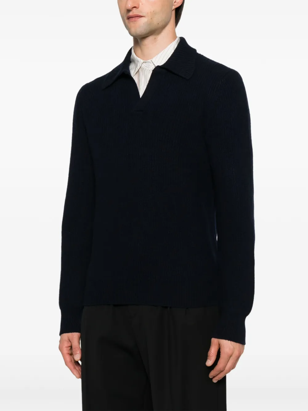 Tagliatore Ribgebreide trui met polokraag Blauw