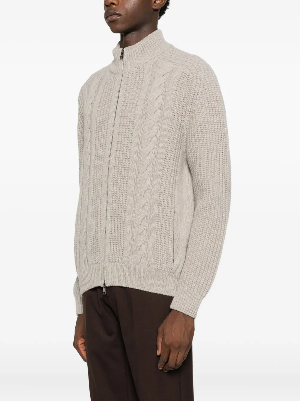 Tagliatore Kabelgebreid vest met rits Beige