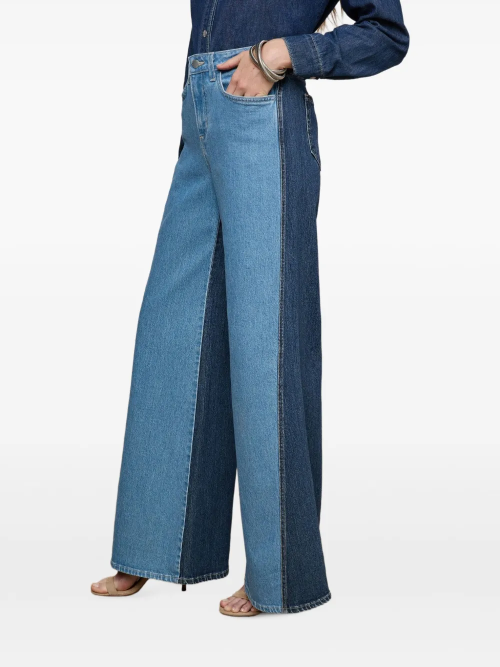 L'Agence Beau high waist jeans met wijde pijpen Blauw