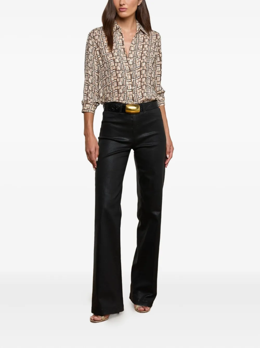 L'agence Nina Geometric-print Shirt In Multi
