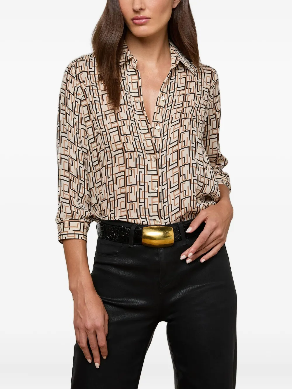 L'agence Nina Geometric-print Shirt In Multi