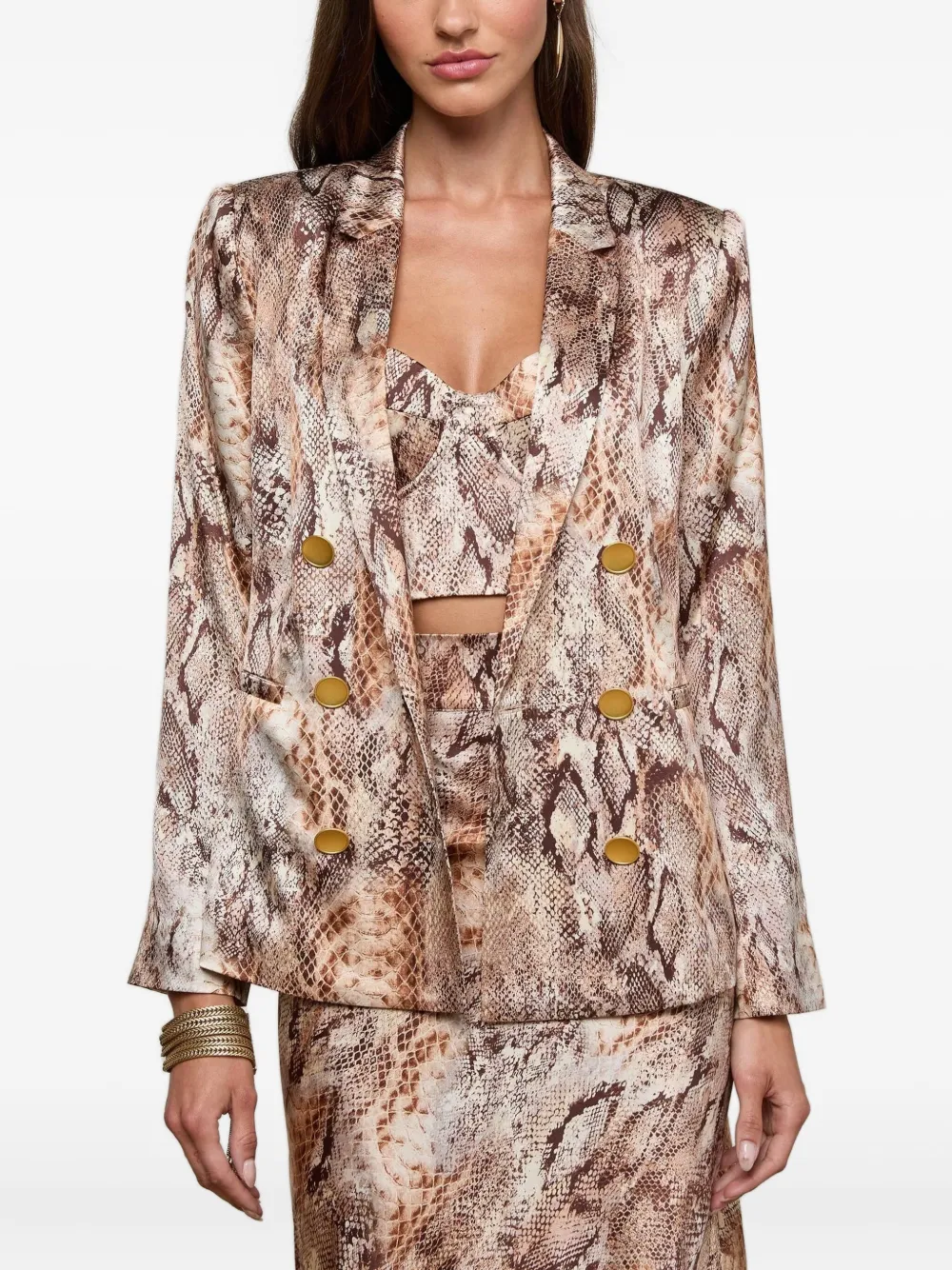 L'agence Colin Double-breasted Snakeskin Blazer In Brown