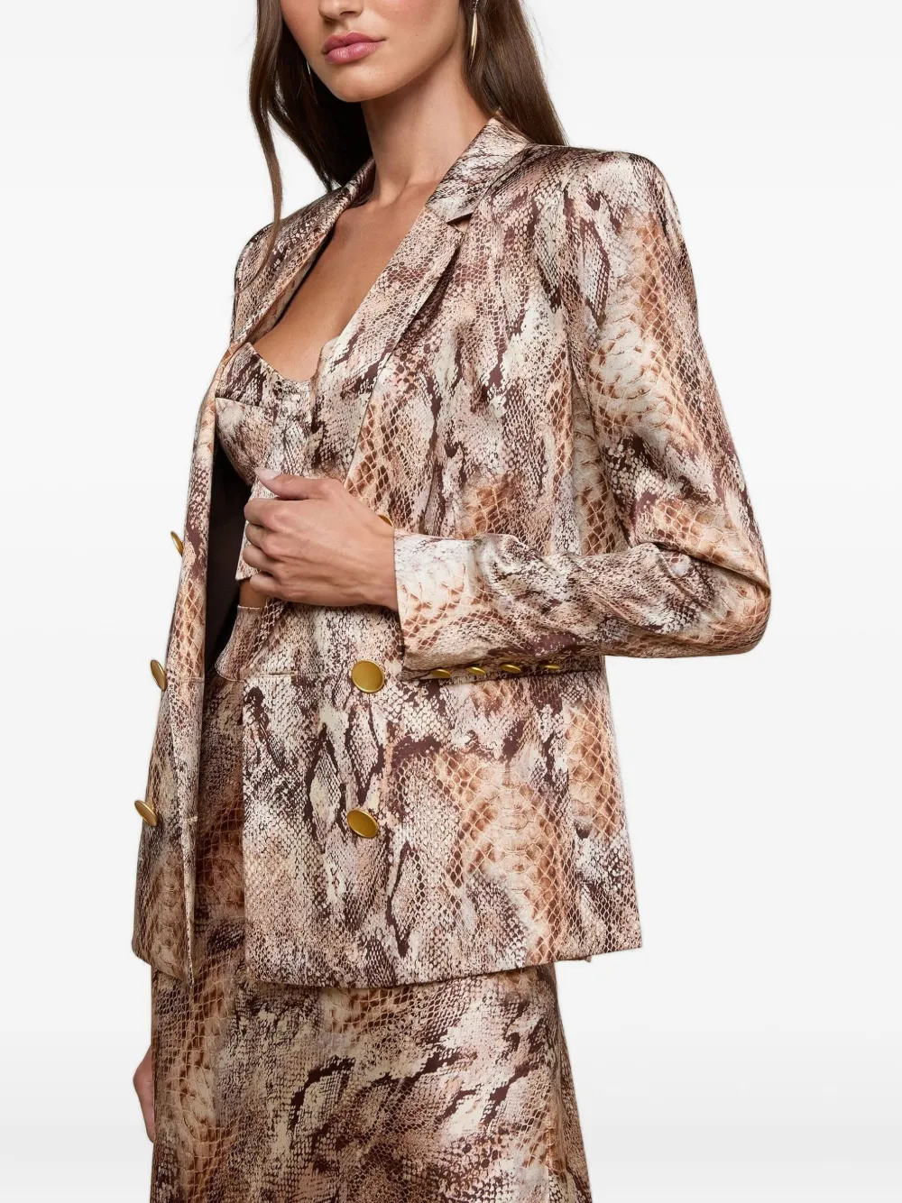 L'agence Colin Double-breasted Snakeskin Blazer In Brown