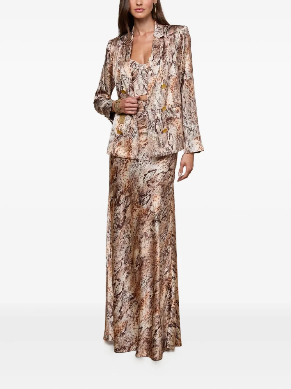 L'agence Colin Double-breasted Snakeskin Blazer In Brown