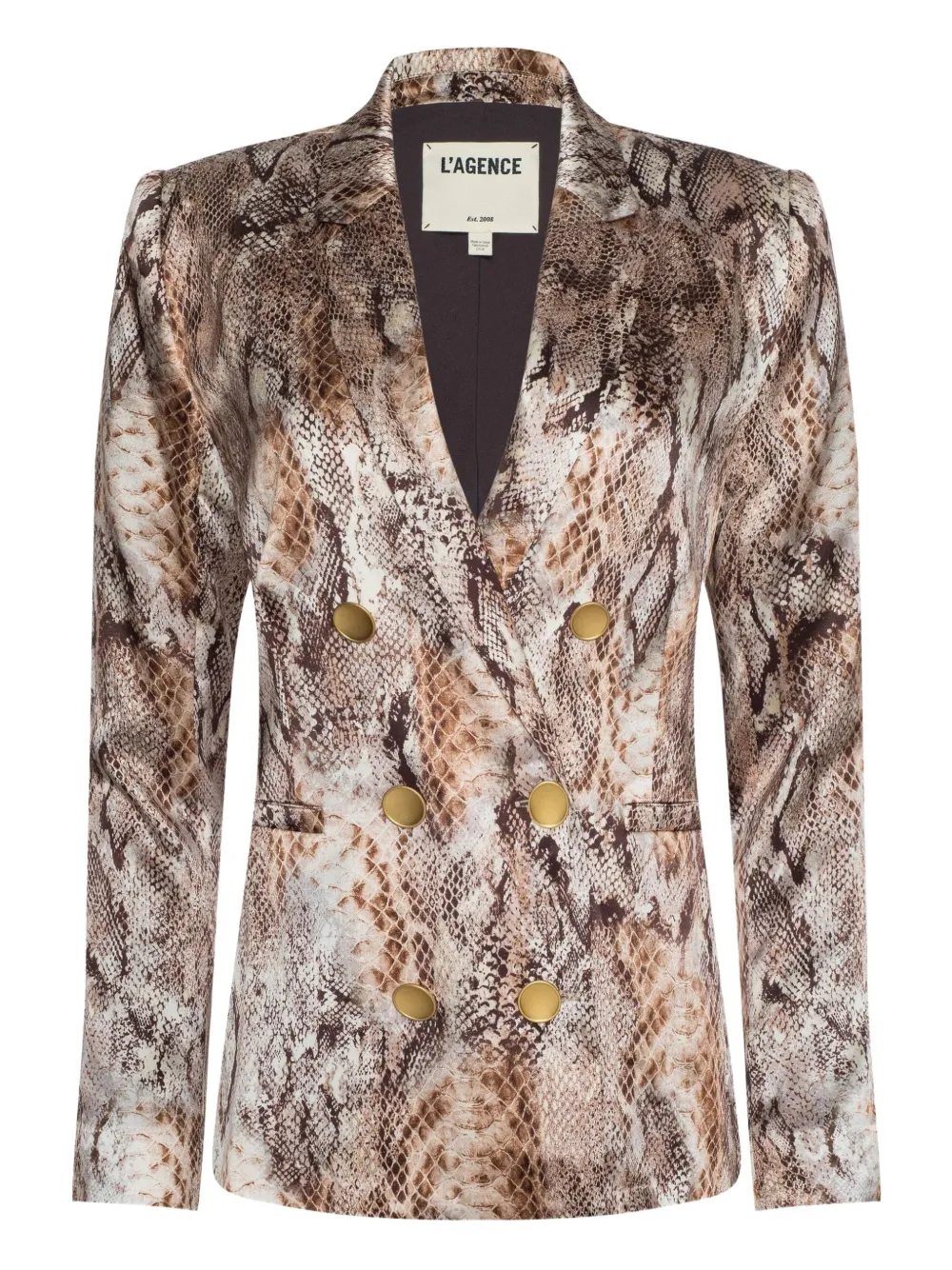 L'agence Colin Double-breasted Snakeskin Blazer In Brown