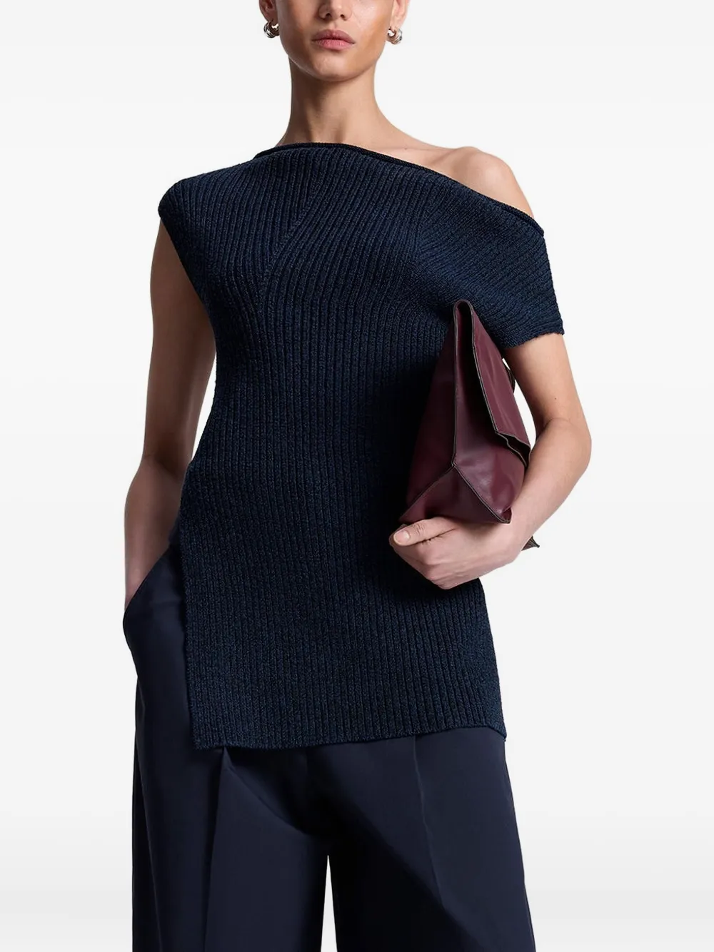 A.l.c Millie Asymmetric Ribbed Top In Blue