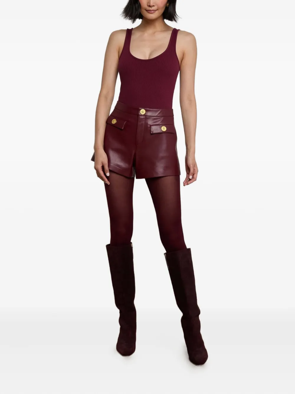 L'agence Dionne Buttoned-pocket Shorts In Burgundy