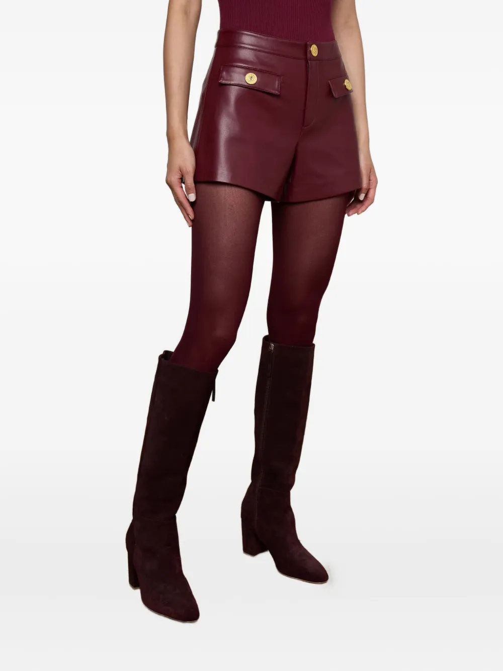 L'agence Dionne Buttoned-pocket Shorts In Burgundy