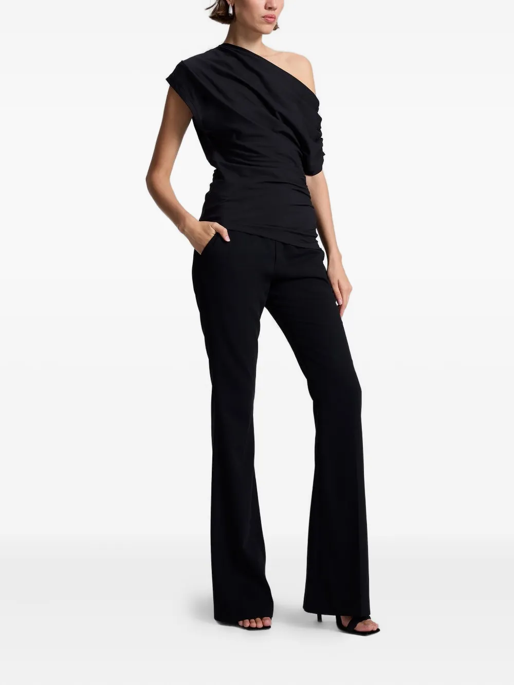 A.L.C. Asymmetrisch gesmockt T-shirt Zwart