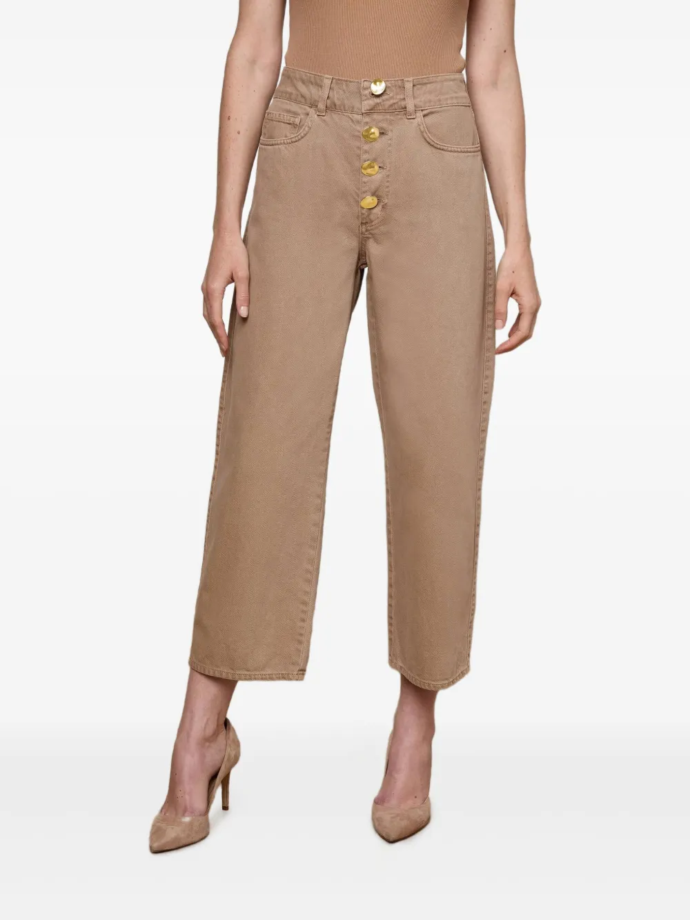L'Agence Liora high-waist jeans met knopen Beige