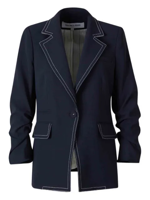 Veronica Beard contrast-stitch puff-sleeves blazer