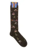 Gallo embroidered winter-scene socks - Brown