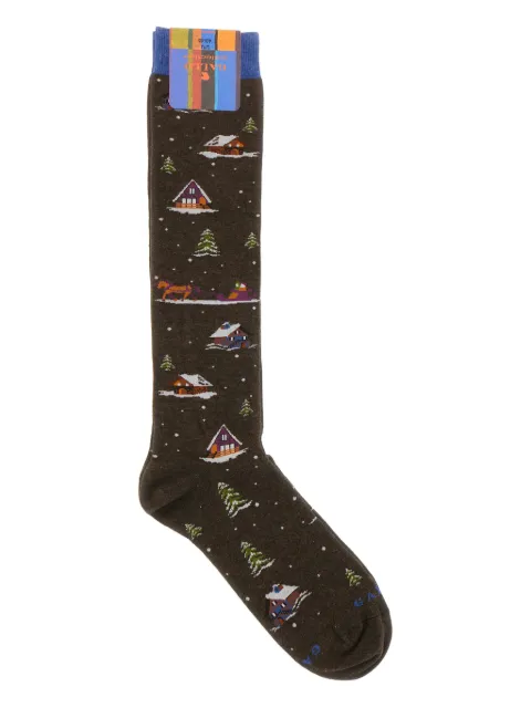 Gallo embroidered winter-scene socks