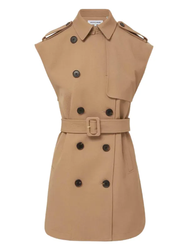 Veronica Beard Sleeveless Belted Trench Waistcoat Brown