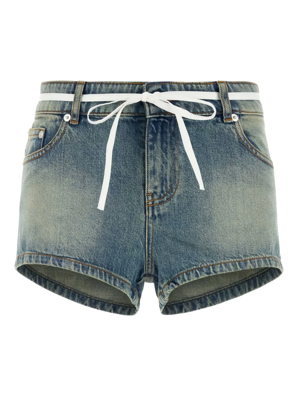 Gimaguas Denim Bow Tie Shorts With Pockets And Buttons In Blue