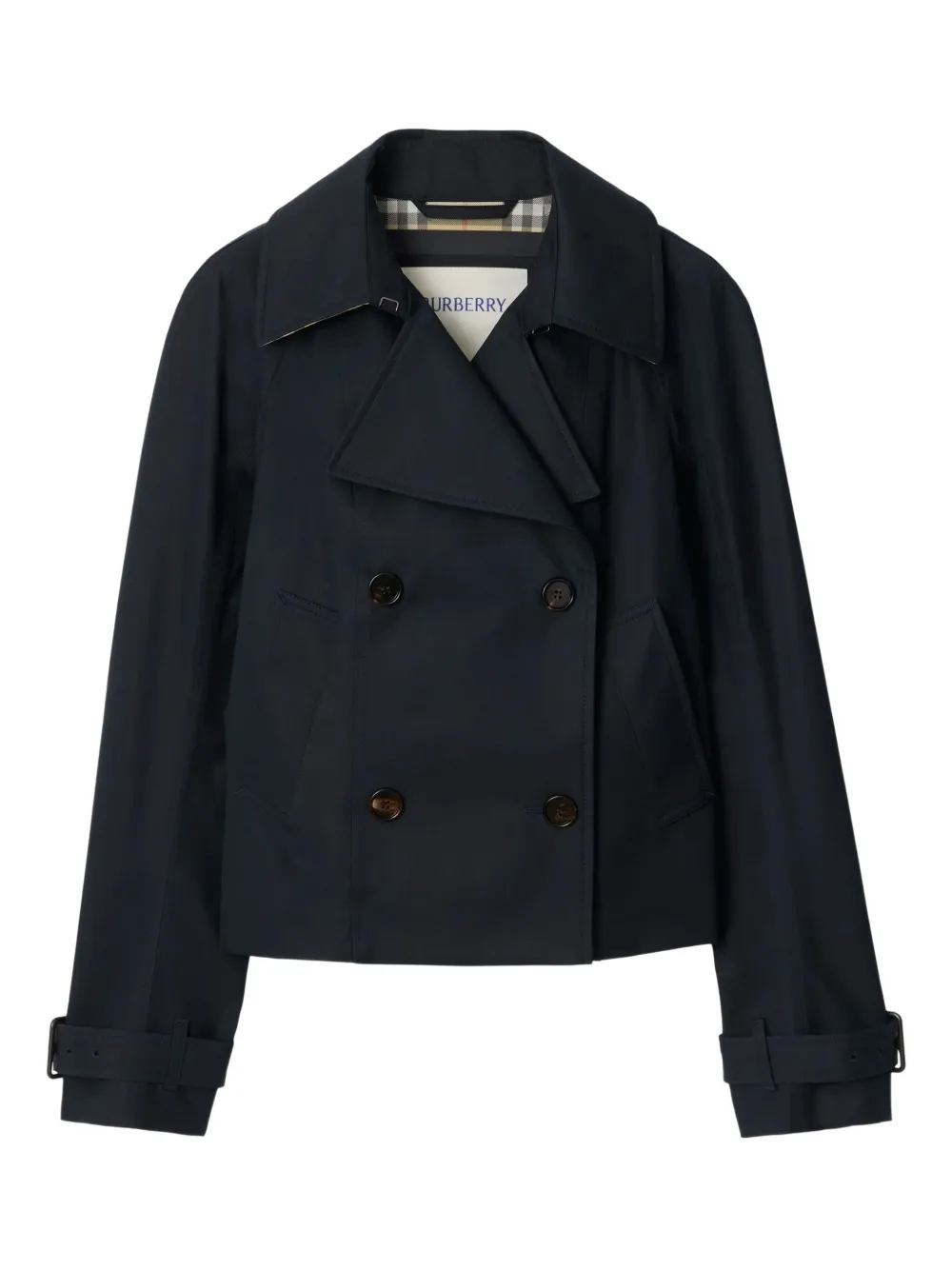 Burberry double-breasted belted cropped jacket | Blue | Image 1