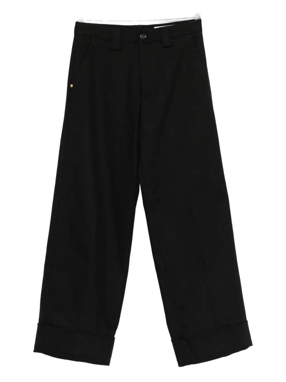 White Sand Cuffed Button-closure Trousers In Black