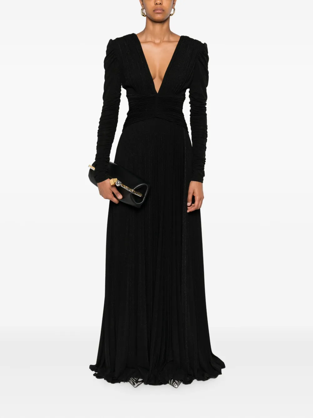 Elisabetta Franchi Geplooide maxi-jurk verfraaid met ketting - Zwart