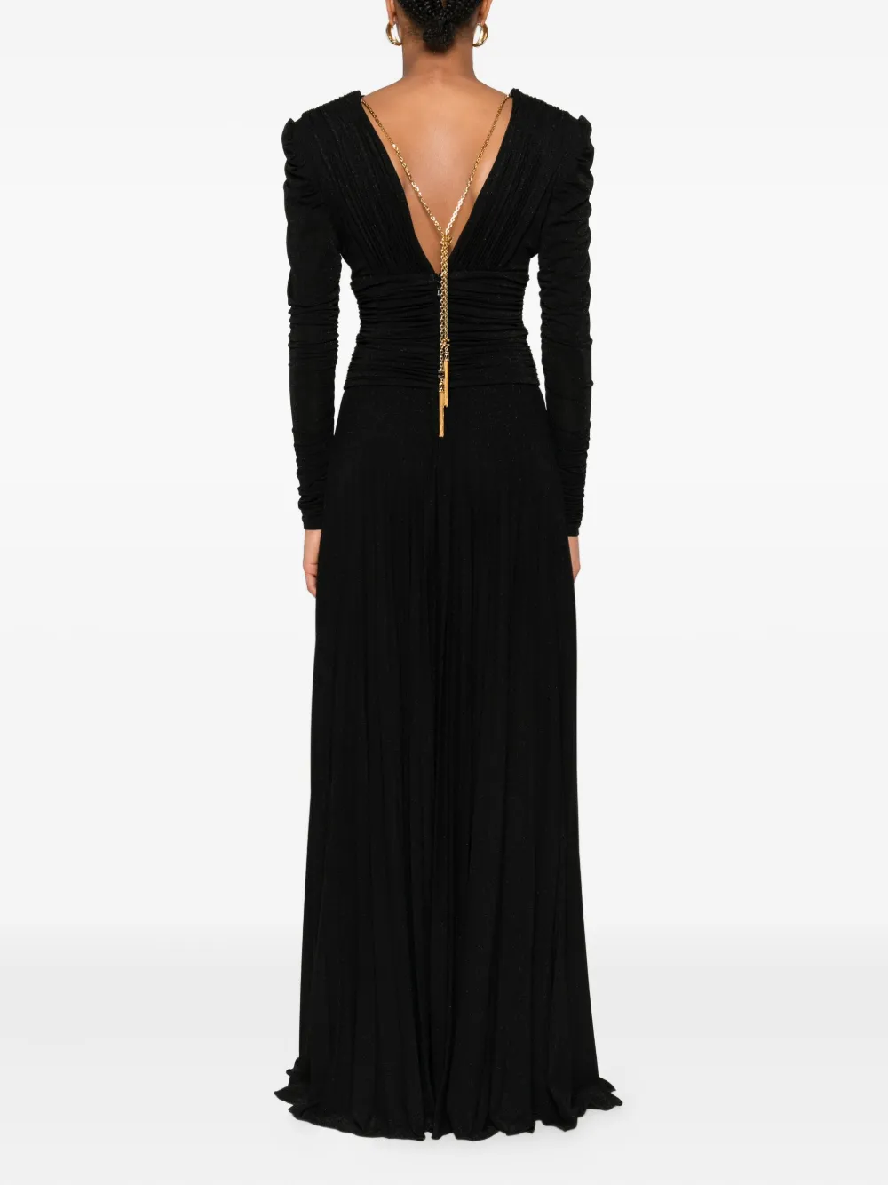 Elisabetta Franchi Geplooide maxi-jurk verfraaid met ketting Zwart