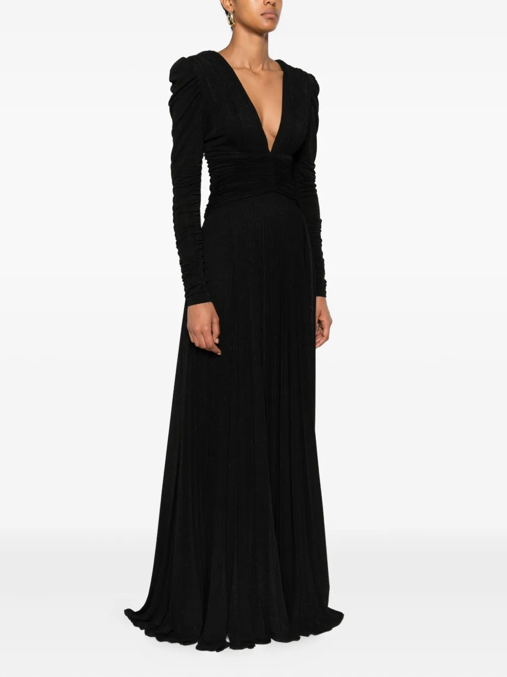 Elisabetta Franchi Geplooide maxi-jurk verfraaid met ketting Zwart