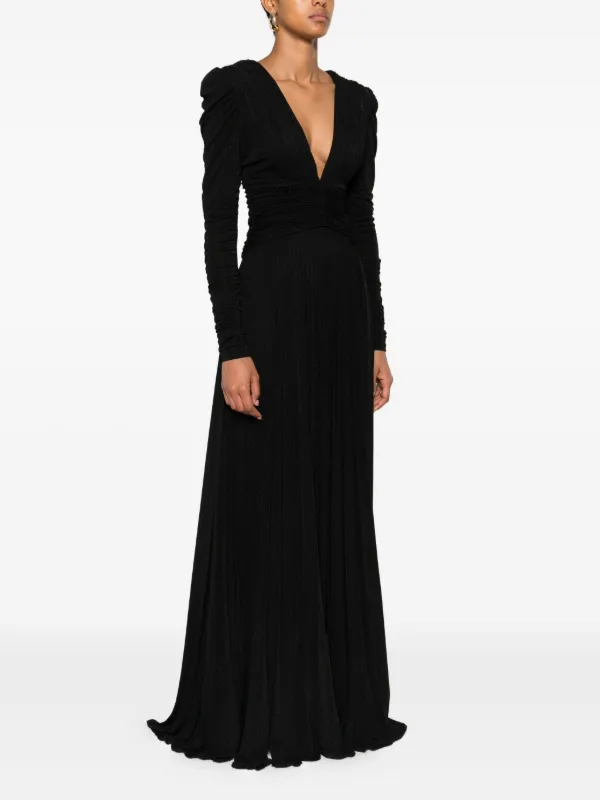 Elisabetta Franchi Pleated chain-embellished Long Dress | Black | FARFETCH