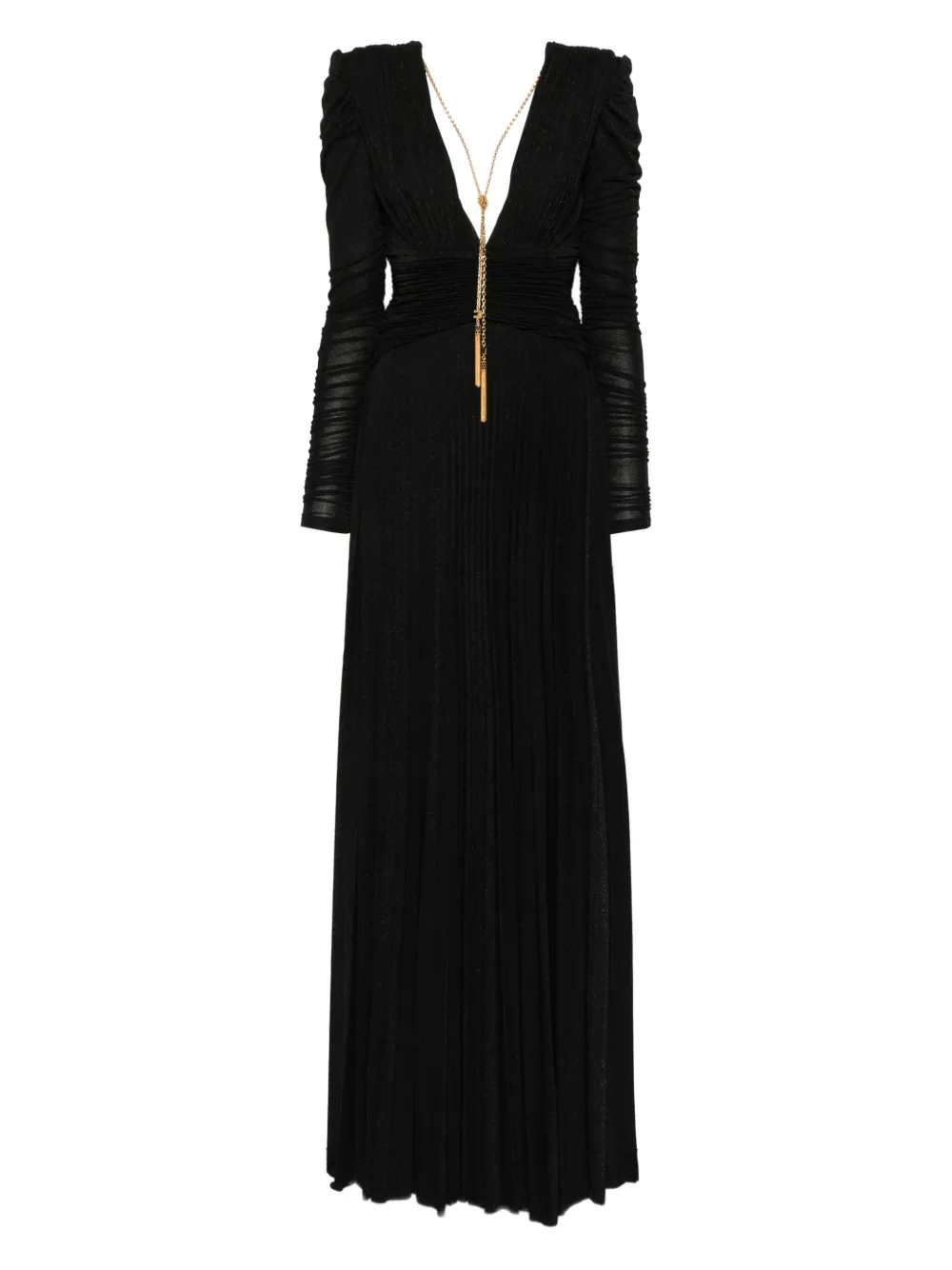Elisabetta Franchi Geplooide maxi-jurk verfraaid met ketting Zwart